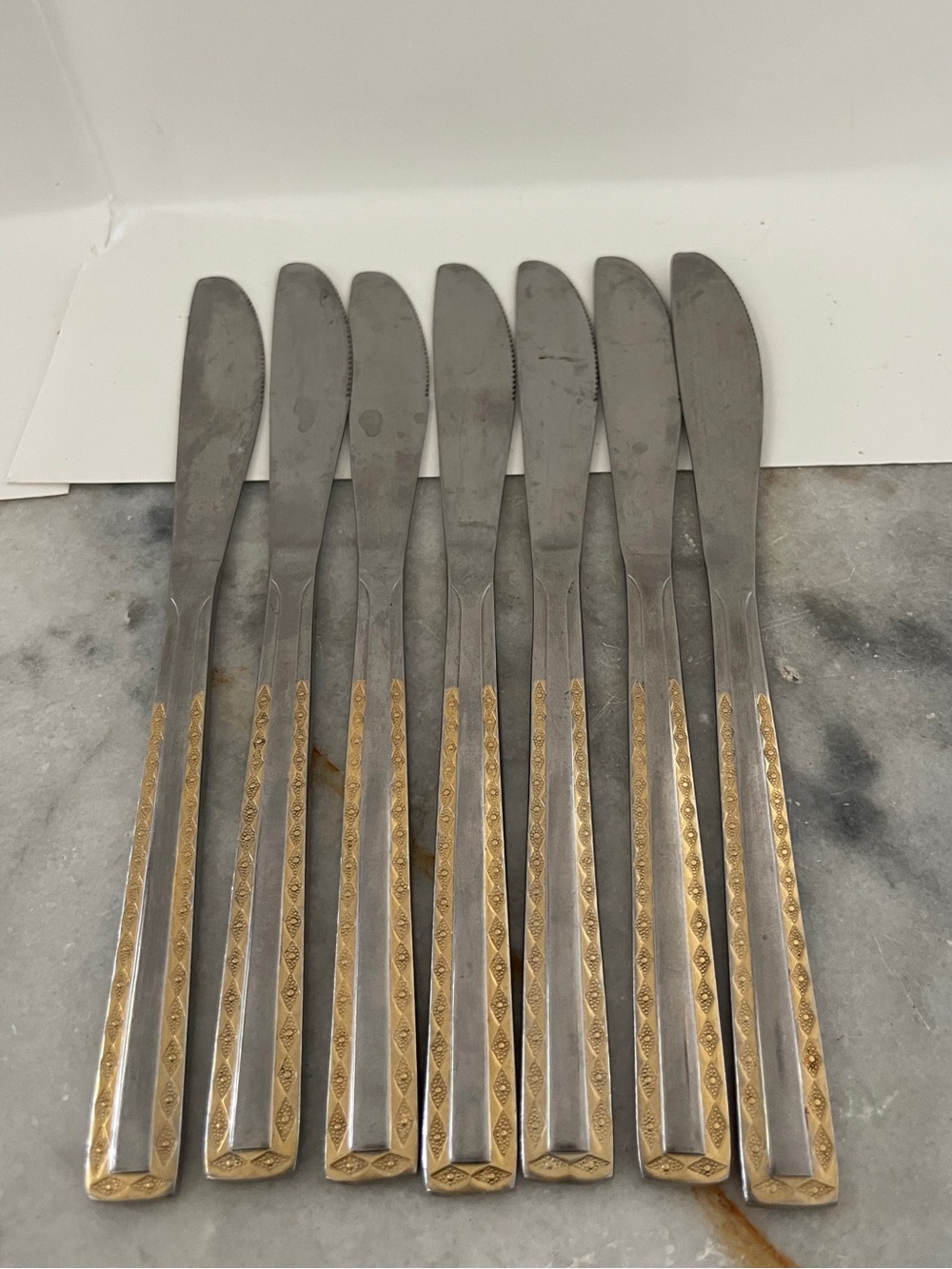7 SOLIGEN GERMANY 8.5” Stainless & GOLD Accent Flatware Knives Add/Replacement